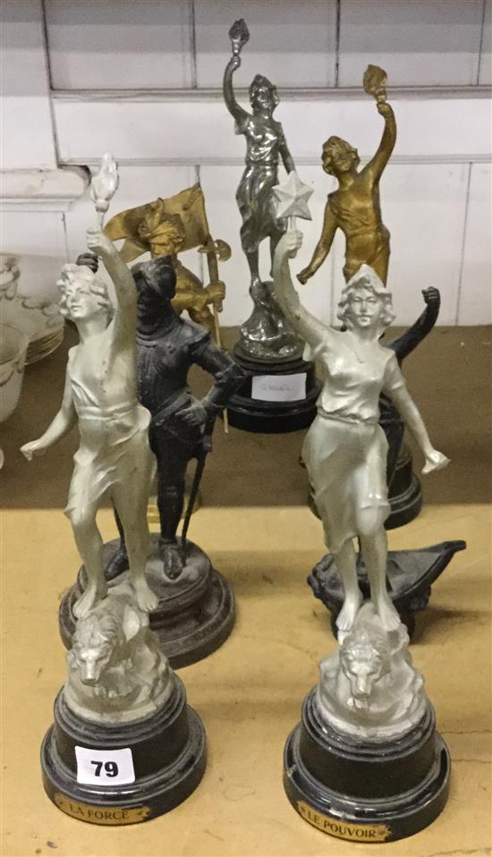 3 pairs of Spelter figures